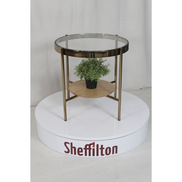 Стол журнальный Sheffilton SHT-CT14 48х48х45см стекло/МДФ/металл,прозрачный/дуб шампань/золото