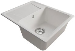 Мойка для кухни врезная Mixline ML-GM26 58х47см глубина чаши 19см, мрамор, ультра-белый, с сифоном