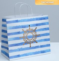 Пакет подарочный крафтовый 32х28х15см Якорь