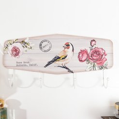 Крючки декоративные дерево Птичка в розах 5,5х39,5х22см 