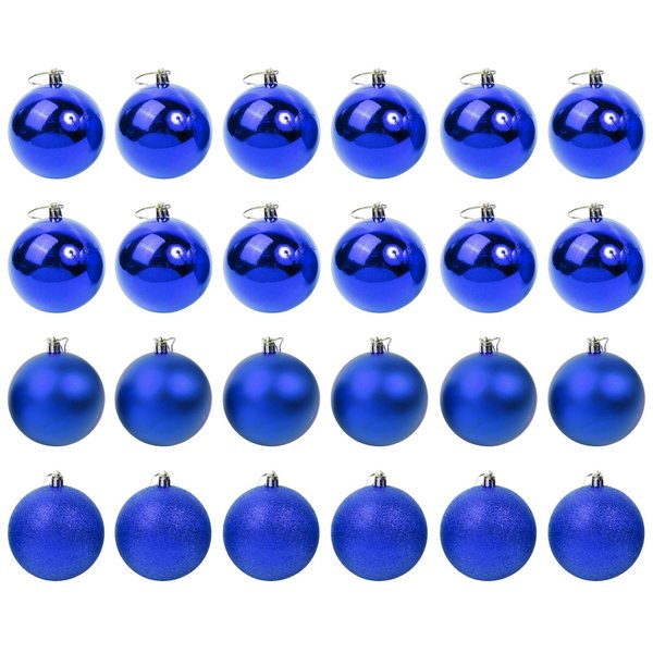 Набор шаров 24шт 8см синий (глянец: 12шт, матовые: 6шт, глиттер: 6шт), SYQA-012104-B
