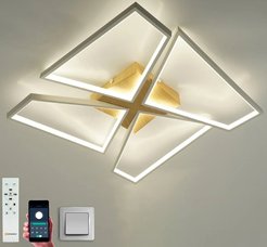 Люстра светодиодная управляемая 120W S-APP-550x550x90-WHITE/WOOD/WHITE-220-IP20