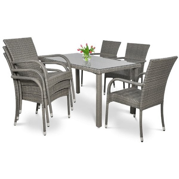 Набор мебели Weekemp F5714 6 предметов (4 стула, диван и стол) светло-серый/темно-серый