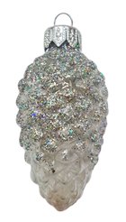 Украшение елочное Шишка в снегу серебро 8см подарочная упаковка