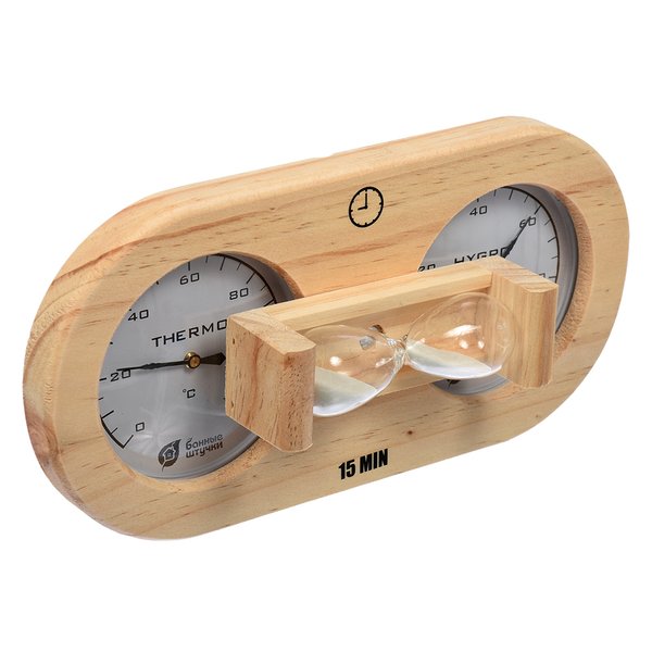 Термометр с гигрометром Банная станция с песочными часами 27х13,8х7,5см для бани и сауны