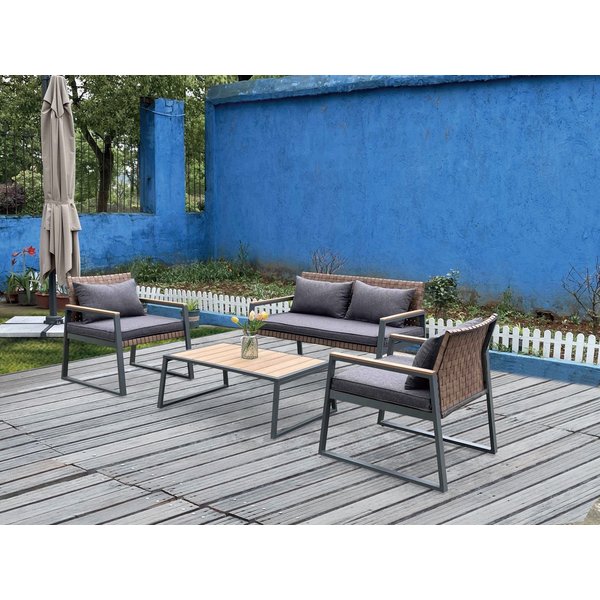 Набор садовой мебели Бали (столик+2 кресла+диван), сталь/иск.кожа/поливуд, серый, TY70226