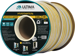 Уплотнитель Ultima D100, 9x8мм двойной самоклеящийся белый 0,5п/м