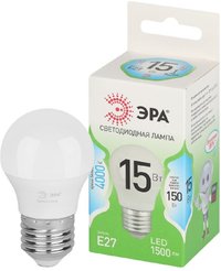 Лампочка светодиодная ЭРА GREEN LINE LED P45-15W-840-E27 GL E27 15 Вт шар яркий белый свет