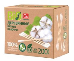 Палочки ватные ЭКО Grifon 200шт на деревянной основе