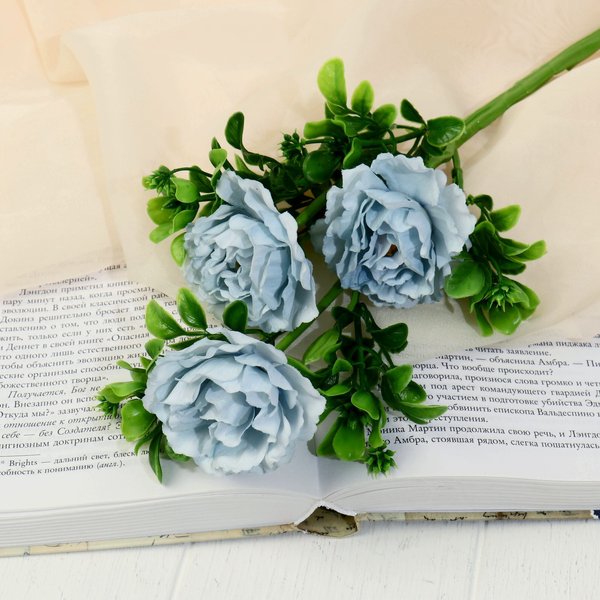 Цветок искусственный Пион ветка d-6 см, 36см, голубой 
