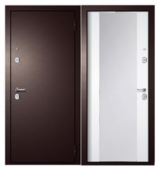 Дверь входная ДМ-5 антик медь эмалит белый зеркало 960х2050мм левая