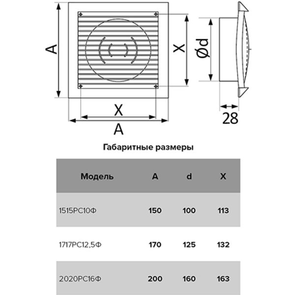Решетка вентиляционная приточно-вытяжная АБС 170х170 с фланцем D125