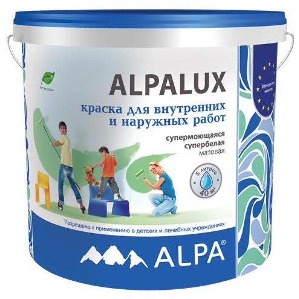 Краска акриловая ALPA ALPAlux супермоющаяся матовая белая (5л)