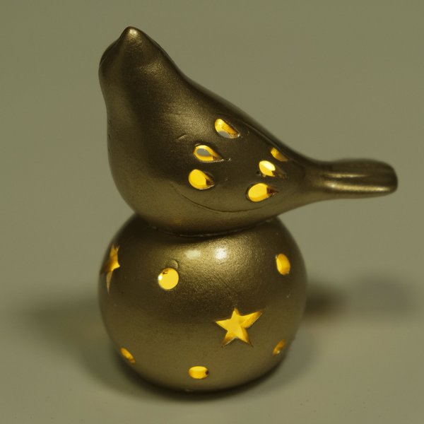Фигурка керамическая Птичка 11,5см, золото, LED-подсветка (+ батарейка 2LR44), SYTCC-3823067