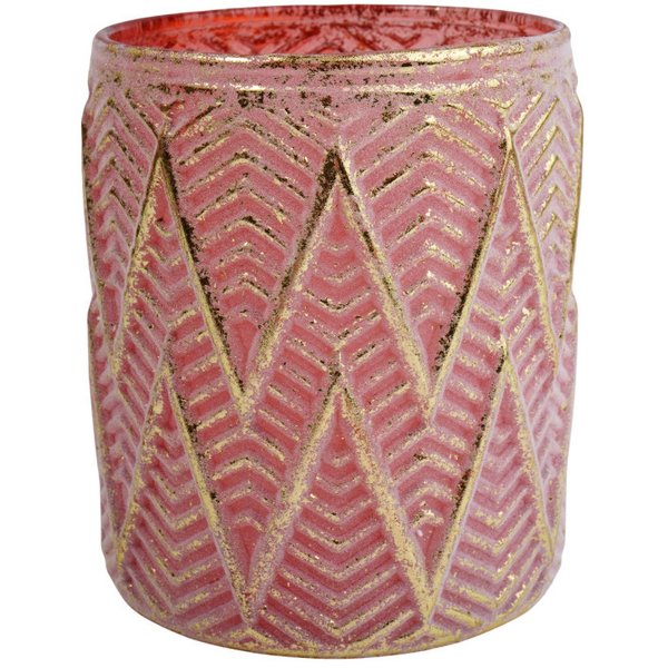Подсвечник декоративный стеклянный 95х95х115 розовый с золотым напылением
