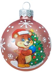 Шар с узором Медвежонок у елочки 6,5см, розовый, подарочная упаковка, КУ-65-234076