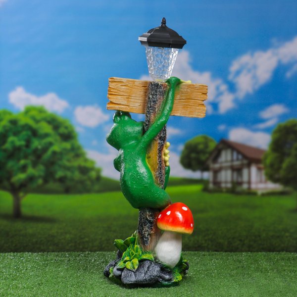 Фигура садовая Лягушка с фонарем и табличкой Привет 56х26см