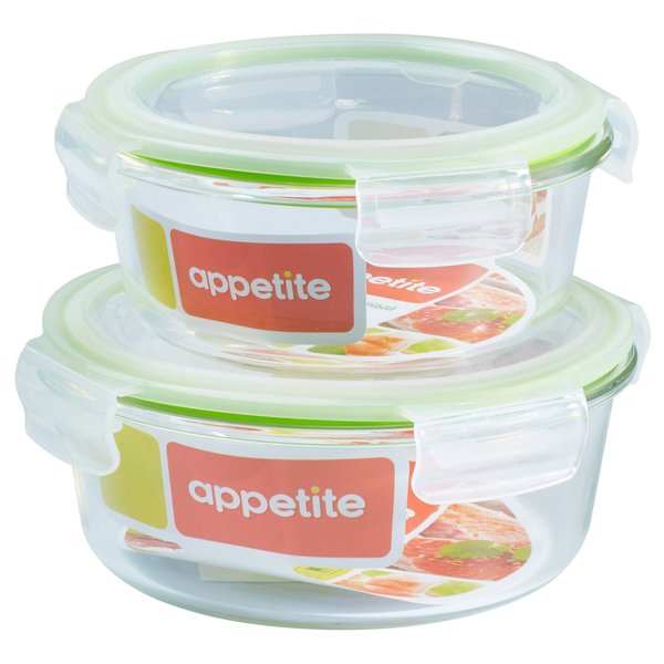 Контейнер Appetite 950мл стекло, крышка пластик, круглый, зеленый
