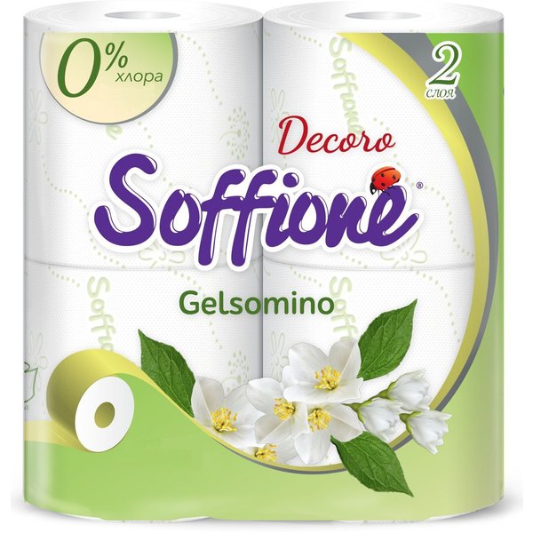 Бумага туалетная Soffione Decoro Gelsomino 4шт 2-слойная