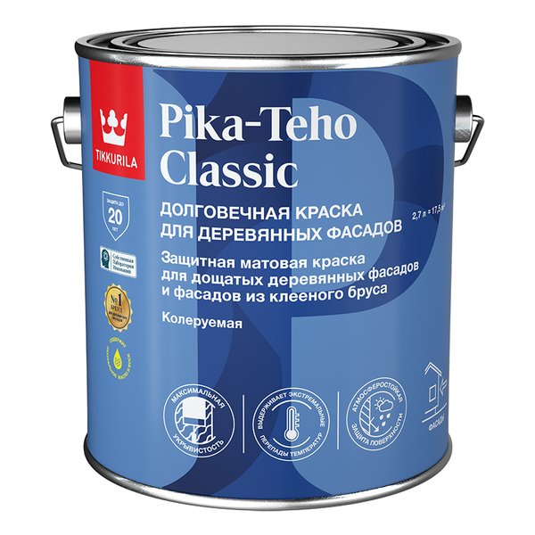 Краска для деревянных фасадов Tikkurila Pika-Teho Classic матовая белая База A (2,7л)