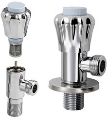 Кран угловой для подключения сантех.арматуры 1/2"-1/2",с фильтром и кнопочным включением