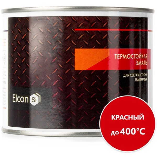 Эмаль термостойкая антикоррозионная Elcon,красная до +400С, 0,4кг