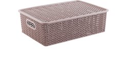 Корзинка д/хранения Violet Вязь7,5л 35х 24,5х10,5см с крышкой, розовый нюд ПП