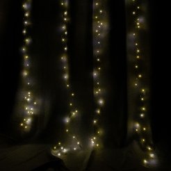 Электрогирлянда внутренняя Занавес Струны 3х3м 300LED, теплый белый, USB, пульт ДУ, серебристый кабель