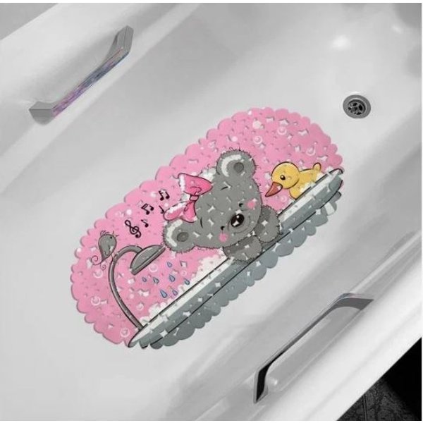 Коврик в ванну 36х69см Мишка с бантиком 7071-003 розовый, ПВХ