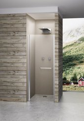 Дверь в нишу VEGA 80.1-89.9см,распашная на рояльной петле (двусторонняя) с полотенцедержателем,6мм