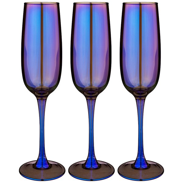 Набор бокалов д/шампанского Glasstar Lazurit 175мл 3шт синий, стекло