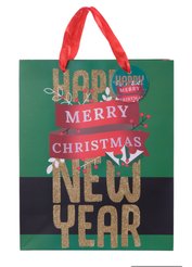 Пакет бумажный новогодний Merry Cristmas 26х32х12см 210г, SYLPDA-4323035