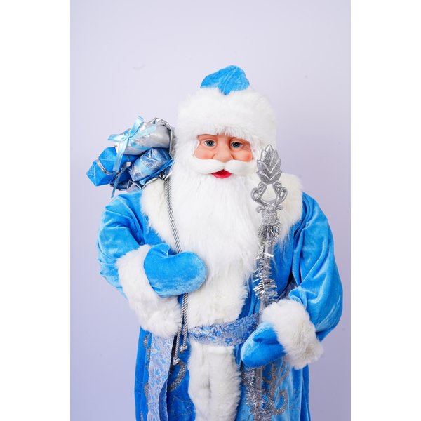 Фигура Дед Мороз голубой шубе с подарками и посохом L54 W43 H101 см