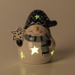 Фигурка керамическая Снеговик 9,5см, бело-голубой, LED-подсветка, SYTCC-3825001