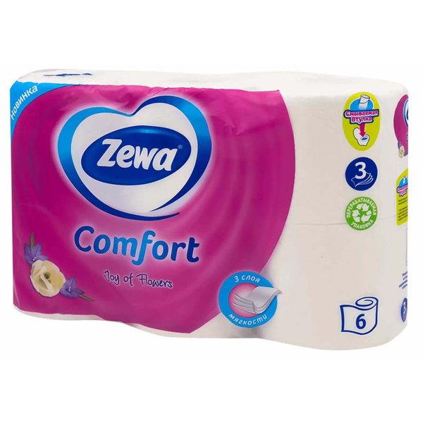 Бумага туалетная Zewa Комфорт 6шт 3-слойная с ароматом Цветов