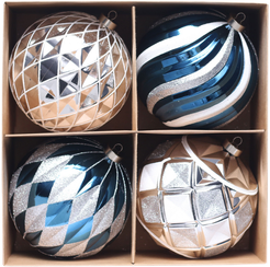 Набор шаров 4шт 15см, синий+серебро, ручная роспись, SYQB-0125201