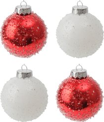 Набор шаров 4шт 8см красный+белый, глянец/матовый, EUSYQB-0124089