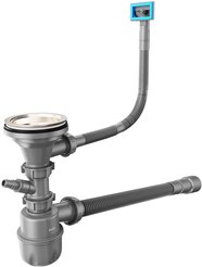 Сифон Iddis 3.1/2x40мм, с выпуском, гофротрубой, отводом и переливом, серый