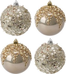 Набор шаров 4шт 8см шампань+серебро, прозрачный/глянец, SYQC-0124218