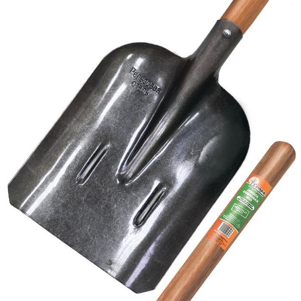 Лопата совковая Урожайная сотка 22х28х35см рельсовая сталь с крашенным деревянным черенком 140см