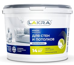 Краска для стен и потолков ЛАКРА белоснежная матовая (14кг)