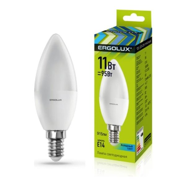 Лампа светодиодная Ergolux LED-C35-11W-E14-4K свеча 11Вт E14 4500K 180-240В нейтральный свет