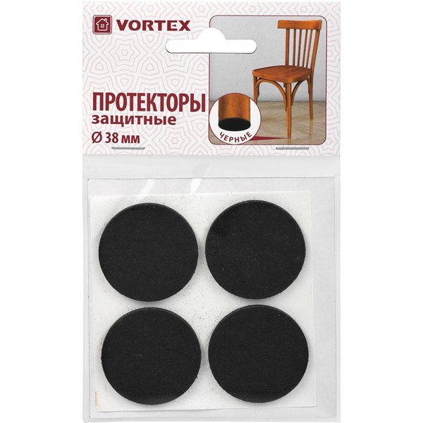Накладки для мебели защитные Vortex фетр d38мм черные