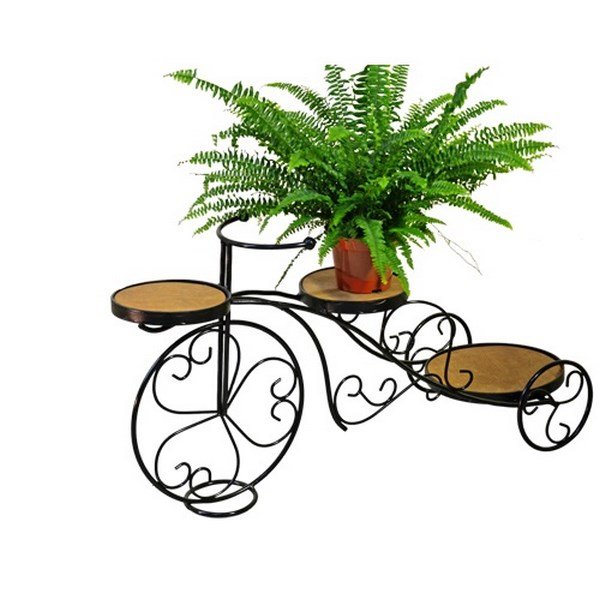 Подставка Велосипед на 3 цветка металлическая с деревом (артикул 59-443)
