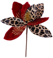Ветка декоративная 23см леопардовая с красным SYCZB-382131