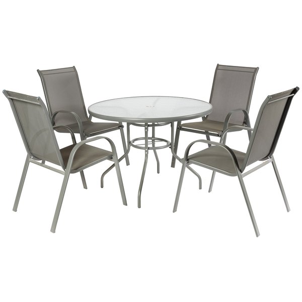 Набор садовой мебели Юта (стол+4 стула), сталь/стекло/текстилен, серый, F0827