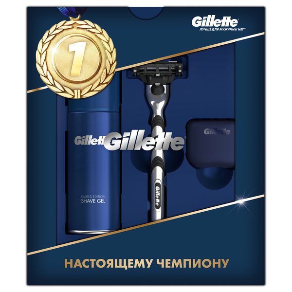 Набор подарочный для мужчин Gillette Mach3 Бритва 1 кассета,чехол+Гель для бритья Fusion 75мл