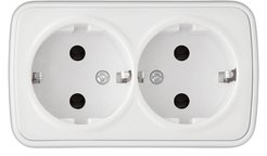 Розетка двойная накладная Электра IP20 16А с заземлением цвет белый