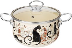 Кастрюля Agness Парижские коты 2,8л 20х12см эмаль, крышка стекло, индукция