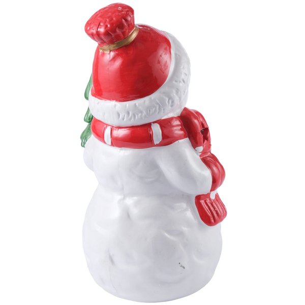 Фигурка керамическая Снеговик с елочкой 20,5см, красно-белый, LED-подсветка (+ батарейка 2LR44), SYTCC-3823025